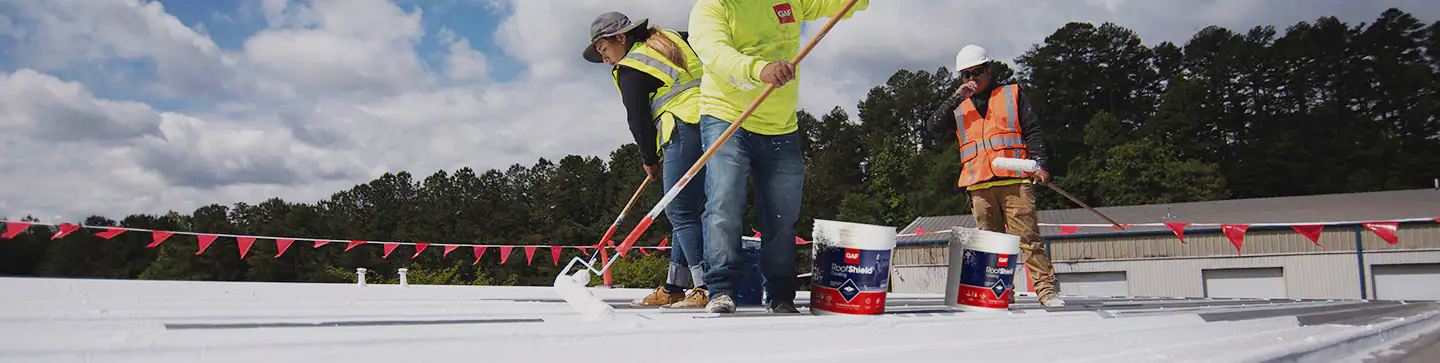 applying roof coating to commercial building