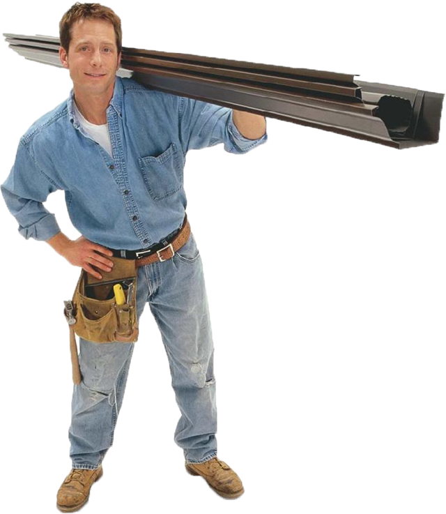 worker holding gutters worker holding gutters
